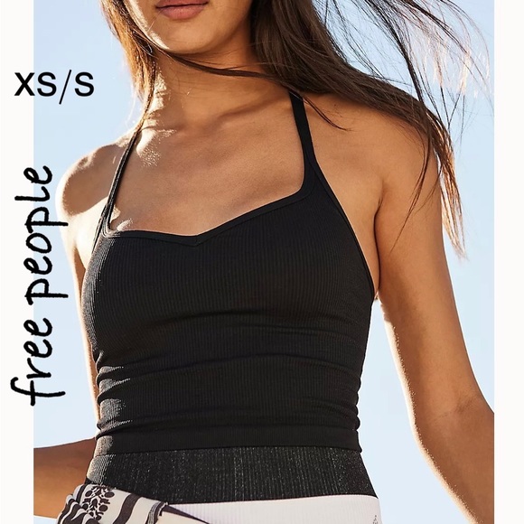 NWOT XS/S sweetheart neck happiness runs crop tank top free people in black - Picture 1 of 10
